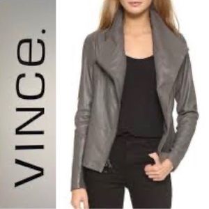 NWT Vince Gray Leather Scuba Jacket Size Medium Moto Collar